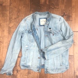 Oversized hollister distressed denim jacket